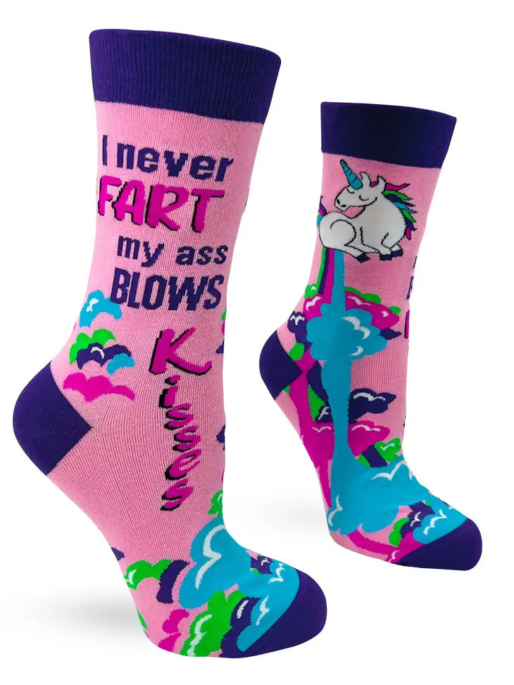 I never Fart My Ass Blows Kisses Women's Crew Socks