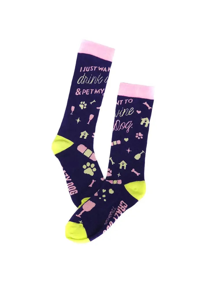 Womens I Just Want To Drink Wine and Pet My Dog Socks