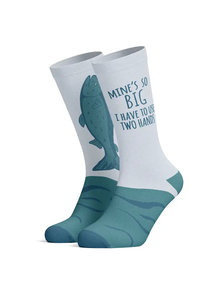 Mine's So Big I Have To Use Two Hands Fishing Sock Funny