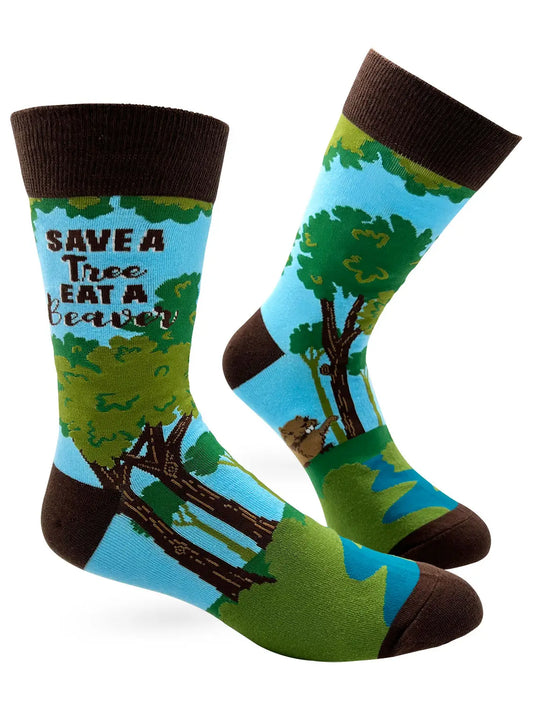 Save The Tree Eat A Beaver Men's Novelty Crew Socks